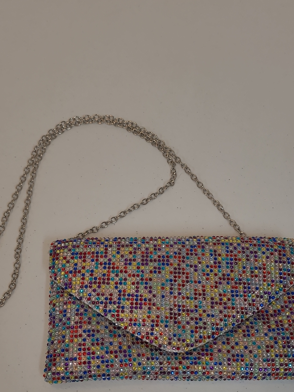 Jessica McClintock Crystal Multicolor Envelope Clutch Bag with Chain Strap